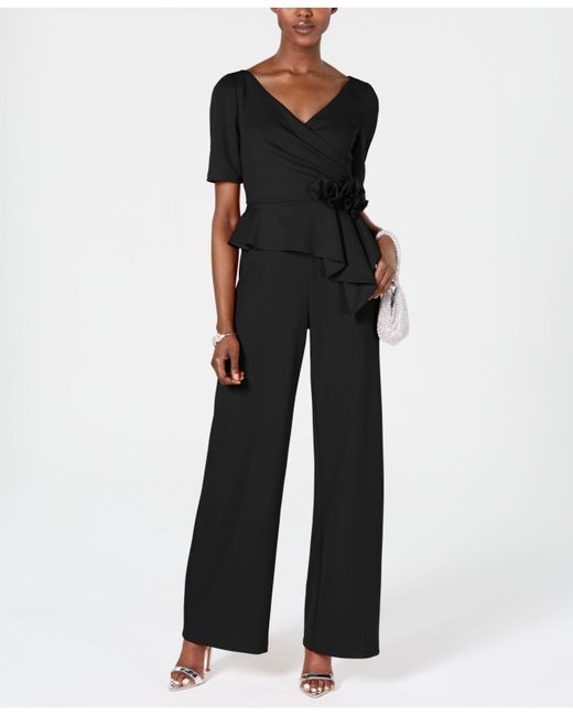 Adrianna Papell Peplum Rosette Jumpsuit in Black Lyst