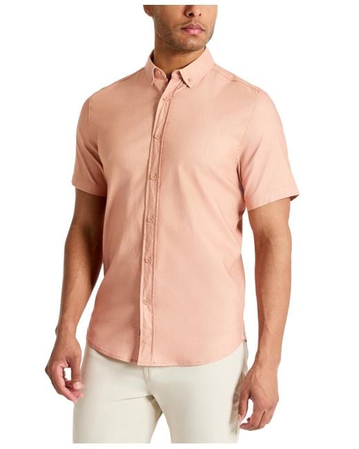 Kenneth Cole Pink Slim Fit Short Sleeve Button-down Sport Shirt for men
