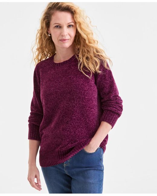 Style Women's Purple Crewneck Chenille Long-sleeve Sweater - Main Image