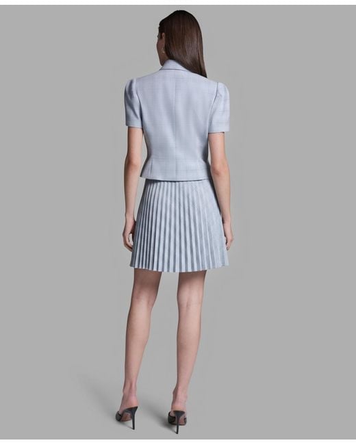 BCBGMAXAZRIA Blue Draped Collar Two Button Plaid Jacket