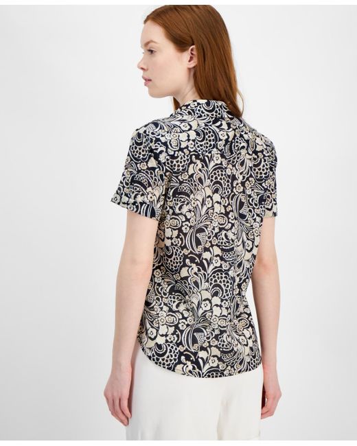 Tommy Hilfiger White Cotton Floral-print Short-sleeve Shirt