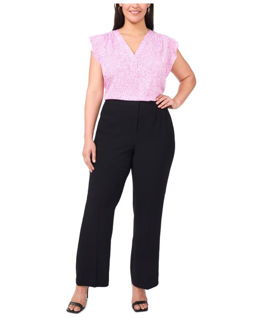 Vince Camuto Pink Plus Size V-neck Flutter-sleeve Blouse