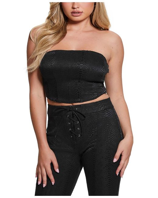 Guess Black Taylor Snake-print Strapless Top