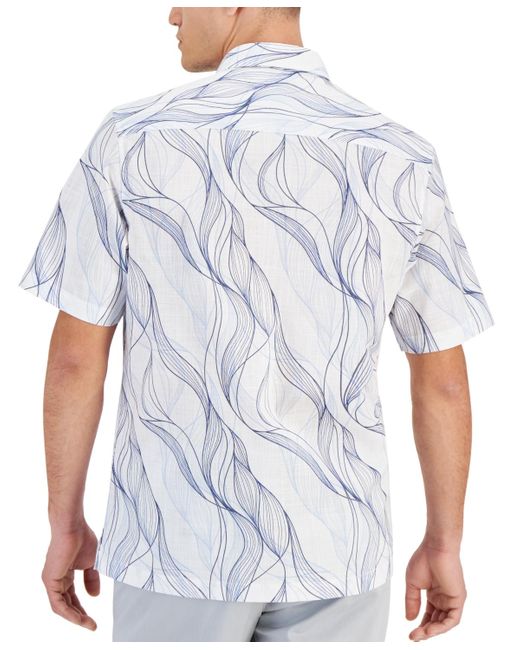 Alfani White Regular-fit Abstract Wave-print Button-down Shirt for men