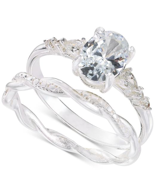 Charter Club White Tone 2-pc. Set Oval Cubic Zirconia & Twisted Band Rings