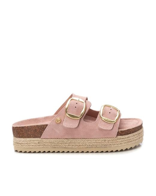 Xti Pink Suede Flat Sandals By