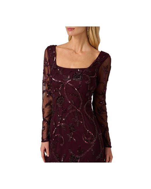 Adrianna Papell Red Beaded Long Sleeve Dress