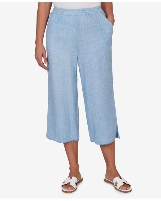 Ruby Rd Blue Petite Snow Washed Gauze Pull-on Capri Pants