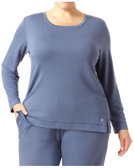 Hue Blue Plus Size Solid Long Sleeve Lounge T-shirt