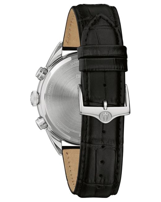 Bulova Gray Chronograph High Precision Black Leather Strap Watch 42mm for men