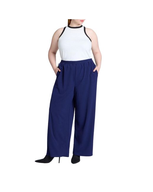 Eloquii Blue Plus Size Track Pant With Side Stripe