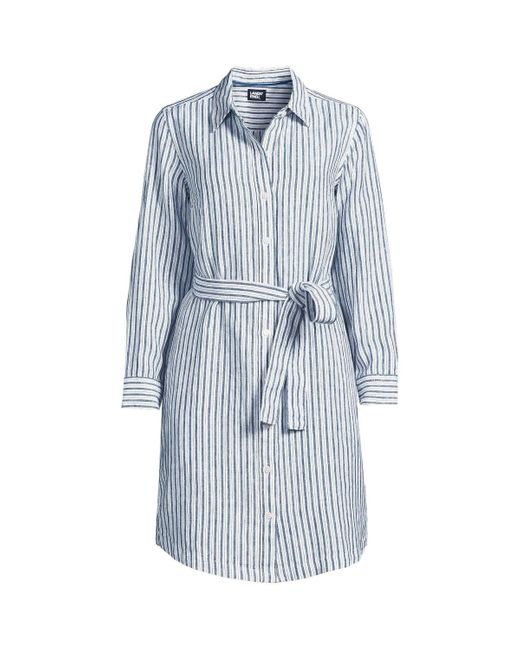 Lands' End Blue Long Sleeve Linen Shirt Dress