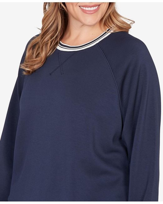 Ruby Rd Blue Plus Size Ultra Knit Bubble Hem Pullover Top