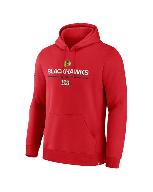 Fanatics Red Chicago Blackhawks Centennial Fleece Pullover Hoodie for men