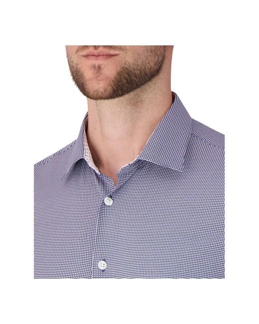 Report Collection Blue Long Sleeve 4-way Bubble Print Dress Shirt for men