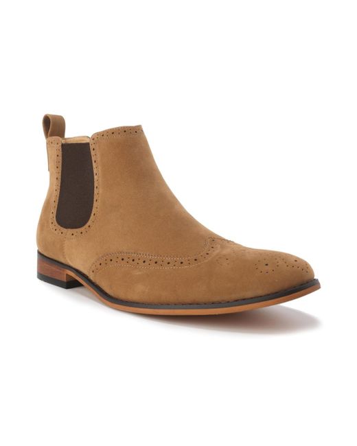 Gino Vitale Brown Slip On Wing Tip Chelsea Boots for men