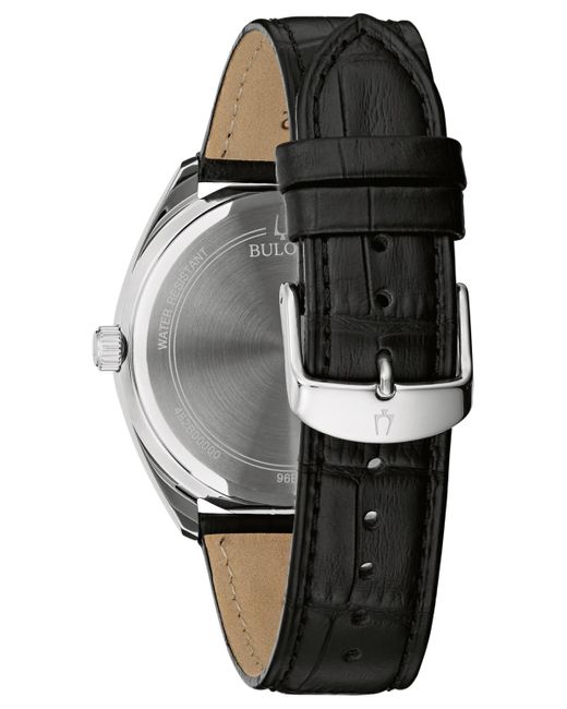 Bulova Gray Black Leather Strap Watch 42mm for men