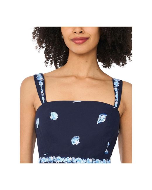 Cece Blue Wide Strap Square Neck Top