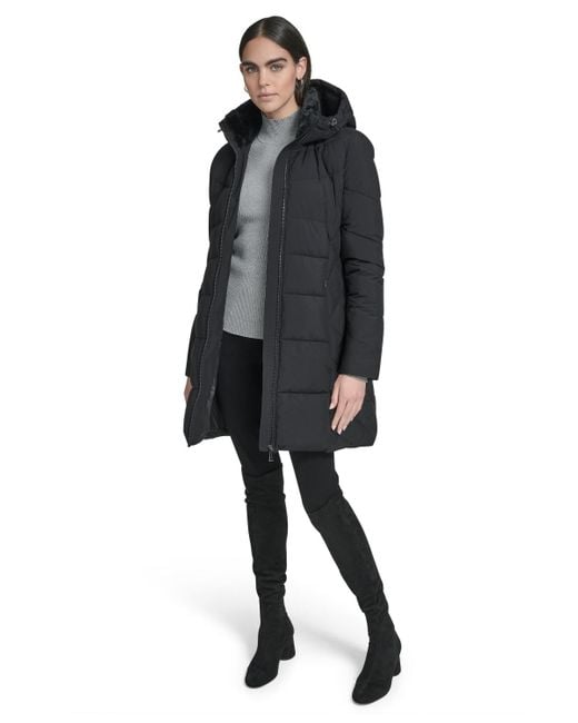 Calvin Klein Black Collar Hooded Puffer Coat