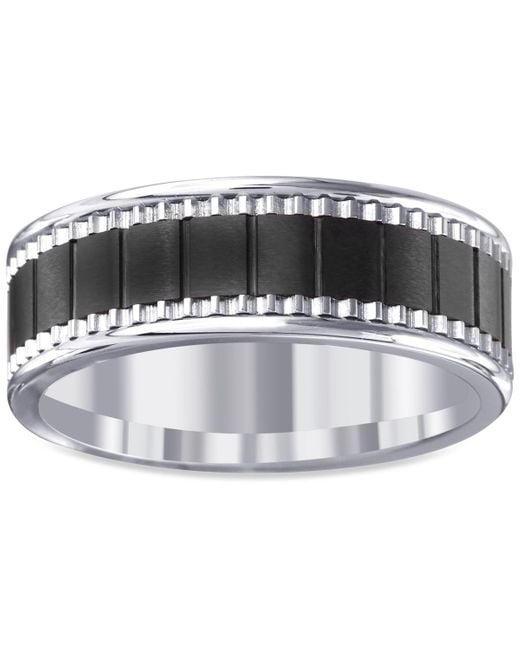 Macy's Men's Metallic Black Ceramic & Stainless Steel Band