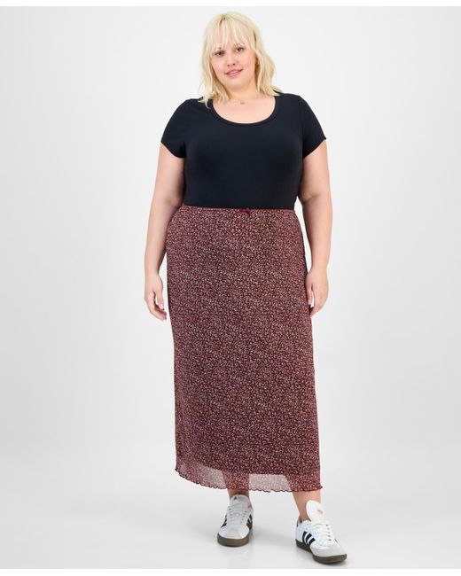 Hippie Rose Red Trendy Plus Size Pull-on Mesh Midi Skirt