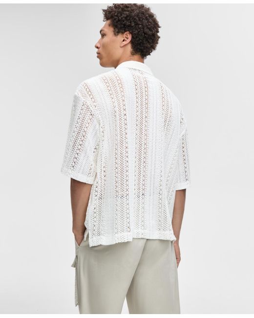 Mode Of One White Relaxed-fit Textured Crochet Button-down Camp Shirt for men