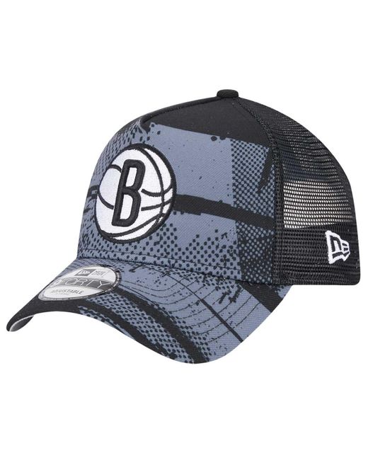KTZ Blue Black/charcoal Brooklyn Nets Tip Off A-frame Trucker 9forty Adjustable Hat for men