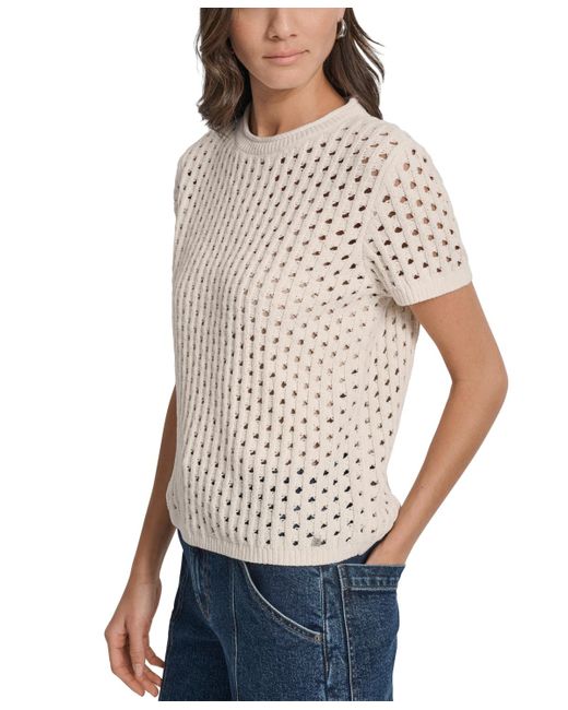 DKNY Multicolor Petite Open-stitch Crewneck Sweater