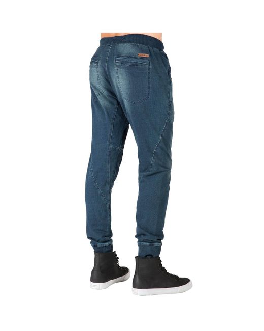 Level 7 Blue Premium Knit Denim jogger Jeans Drop Crotch Whisker Zipper Pockets for men