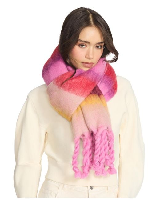 Steve Madden Pink Varsity Striped Fringe Scarf