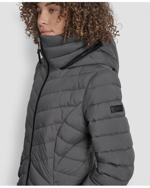 DKNY Gray Bibbed Packable Puffer Coat