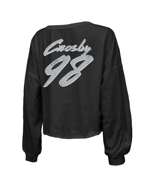 Majestic Black Maxx Crosby Las Vegas Raiders Off-shoulder Script Player Name Number Cropped Long Sleeve V-neck T-shirt