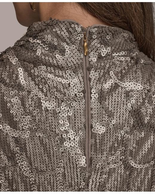 Donna Karan Brown Sequined Cowl Neck Top
