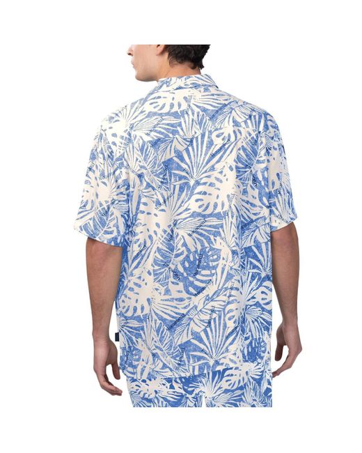 Margaritaville Blue Tan Indianapolis Colts Sand Washed Monstera Print Party Button-up Shirt for men