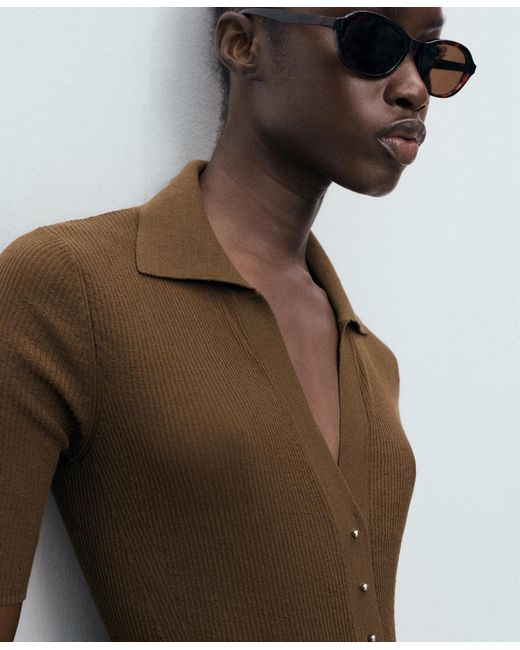 Mango Brown Ribbed Polo Neck Sweater