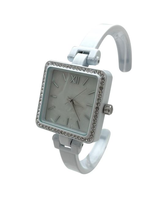 Olivia Pratt Gray Square Face Thin Rhinestone Bezel Bangle Watch