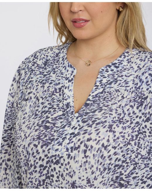 NYDJ Gray Plus Size Trinity Split Neck Top