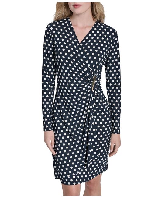 DKNY Long Sleeve Faux Wrap Polka Dot Knee Length Dress in Blue | Lyst DKNY Long Sleeve Faux Wrap Polka Dot Knee Length Dress in Blue | Lyst