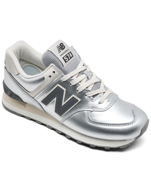 New Balance White 574 Metallic Casual Sneakers From Finish Line