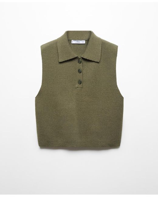 Mango Green Button Collar Knitted Vest