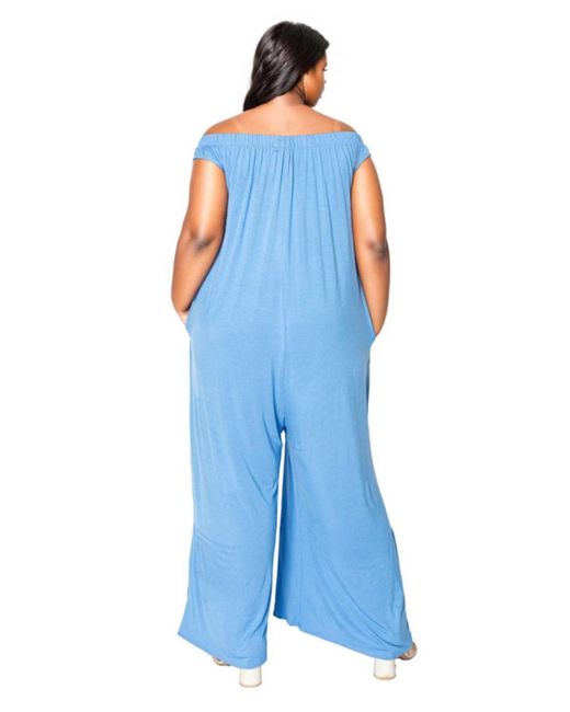 L I V D Blue Plus Size Off Shoulder Full Length Jumpsuit
