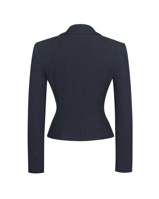 Miss Circle Blue Quinne Navy Striped Single-breasted Peplum Blazer