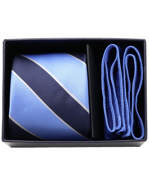Ben Sherman Blue Â 2-piece Stripe Tie And Solid Pocket Square Half Box Set for men