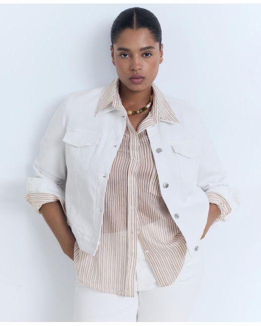 Mango White Pockets Denim Jacket