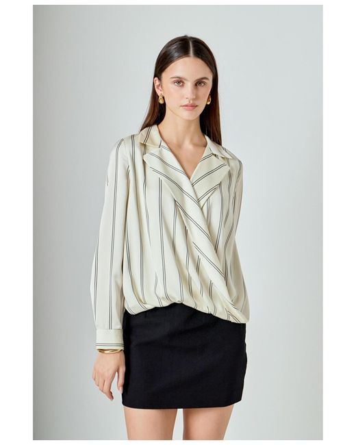 Endless Rose White Striped Wrap Blouse