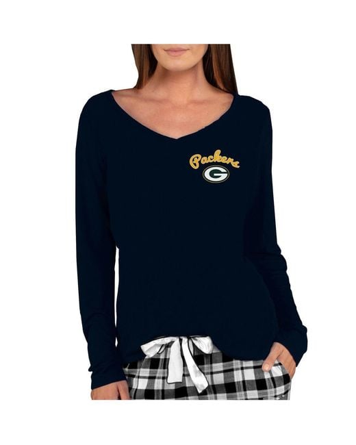 Concepts Sport Blue Green Bay Packers Marathon Knit Long Sleeve Lightweight V-neck Lounge Top