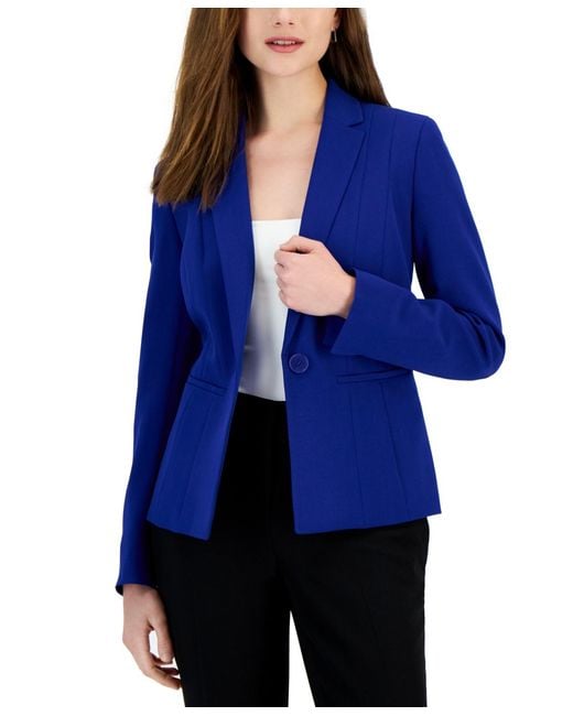 Kasper Blue Stretch Crepe One Button Blazer