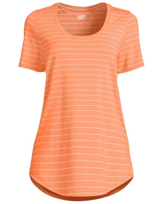 Lands' End Orange Plus Size Short Sleeve Power Performance Scoop Neck Curved Hem Tunic Tee