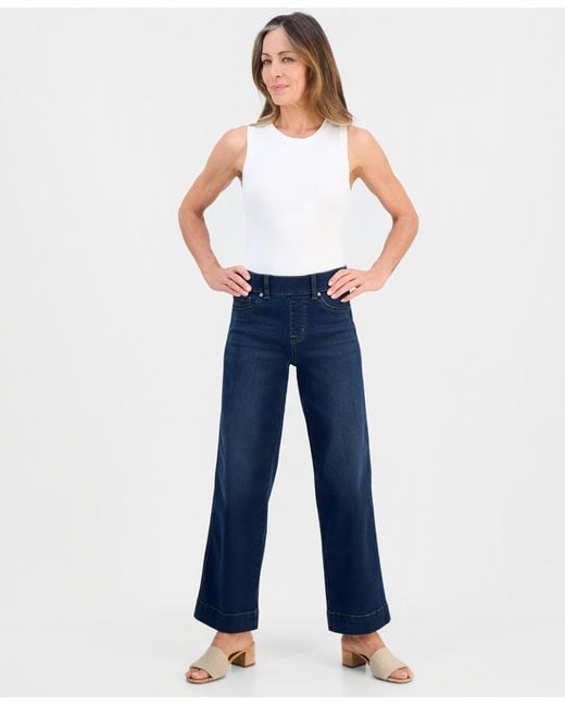 Style & Co. Blue Petite Pull-on Shaping High-rise Wide-leg Jeans