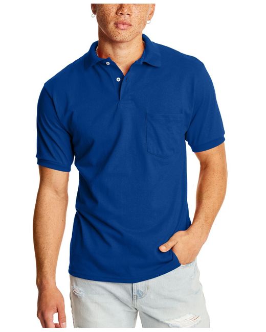 Hanes Blue Ecosmart Pocket Polo Shirt for men